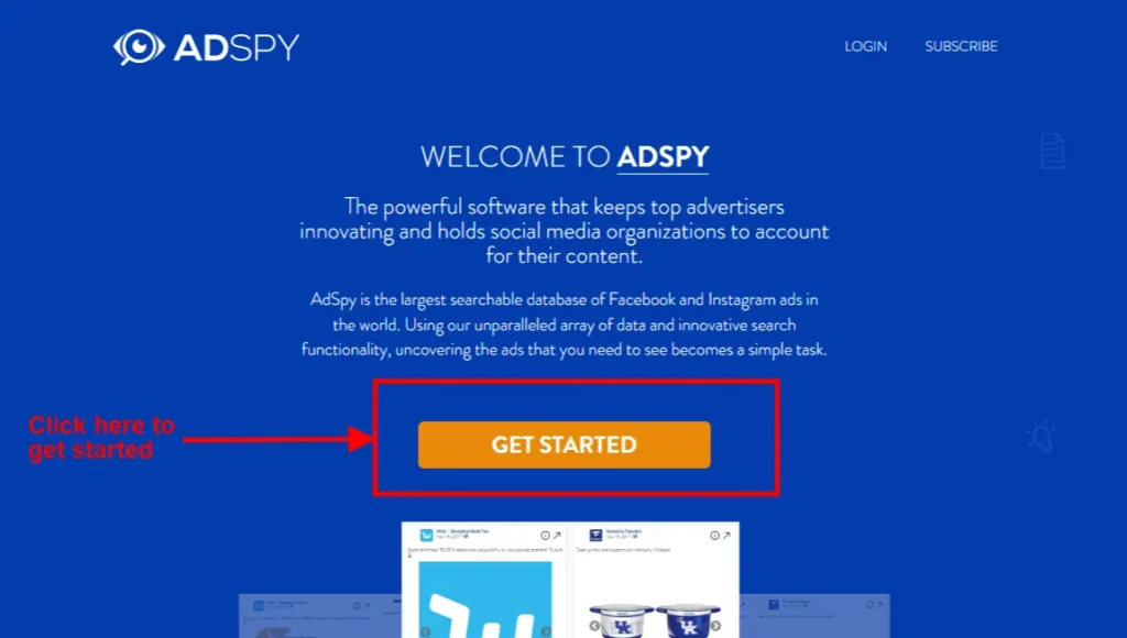 AdSpy homepage