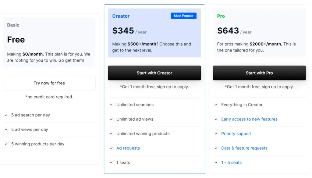 Admego Pricing Plans