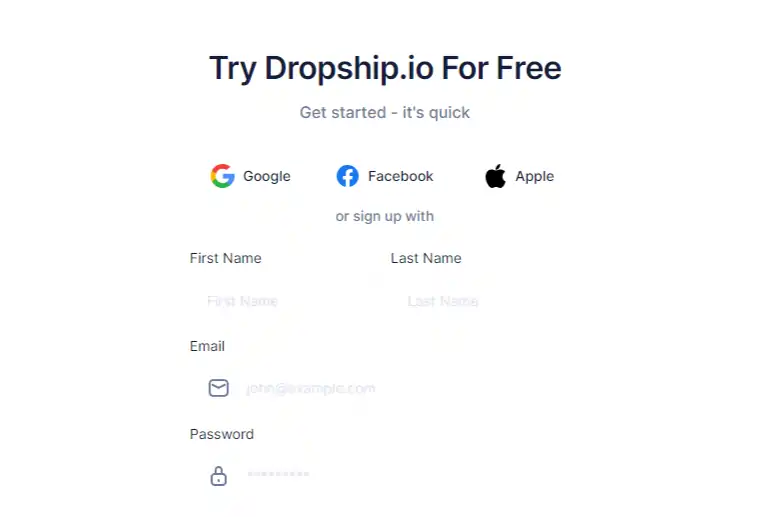 Dropship.io Sign up 1